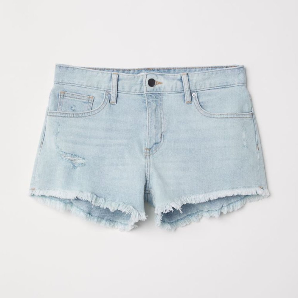 H&M light blue Jean Booty Shorts with Fringe